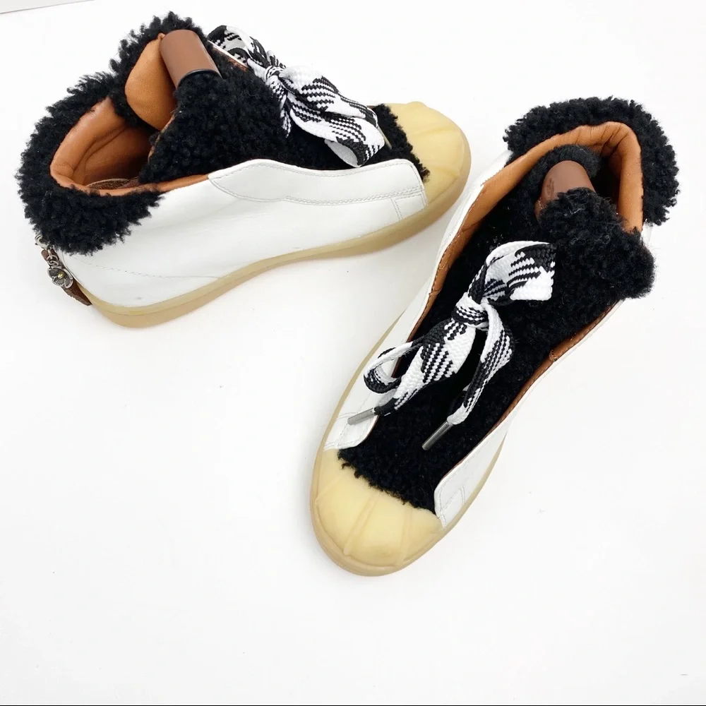 COACH Leather Colorblock High-Top Platform Wedge Shearling Boot Sneakers Size 6